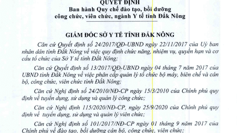 Quyết định 1039/QĐ-SYT ngày 9/12/2020 Ban hành quy chế đào tạo, bồi dưỡng công chức, viên chức ngành Y tế tỉnh Đăk Nông