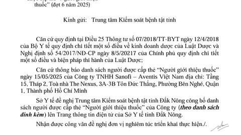 Công bố danh sách người được cấp thẻ "Người giới thiệu thuốc" (đợt 6 năm 2025)