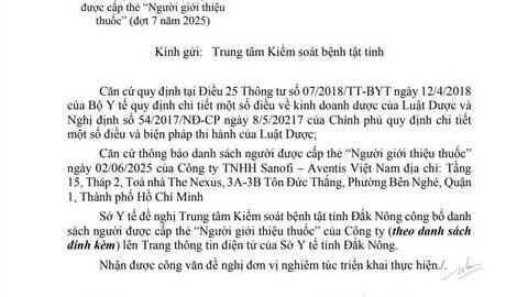 Công bố danh sách người được cấp thẻ "Người giới thiệu thuốc" (đợt 7 năm 2025)