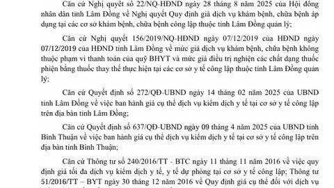 Thông báo áp dụng mức giá dịch vụ kiểm dịch y tế; dịch vụ khám bệnh, chữa bệnh; dịch  vụ điều trị nghiện các chất dạng thuốc phiện bằng thuốc thay thế;...