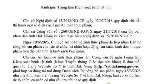 DANH SÁCH TỰ CÔNG BỐ SẢN PHẨM THỰC PHẨM NGÀY 18/6/2025