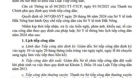 Lịch tiếp công dân của Sở Y tế năm 2024