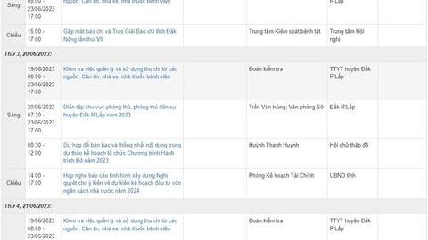 Lịch công tác tuần 24/2023