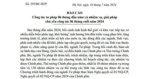 Báo cáo Công tác tư pháp 06 tháng đầu năm và nhiệm vụ, giải pháp chủ yếu công tác 06 tháng cuối năm 2024