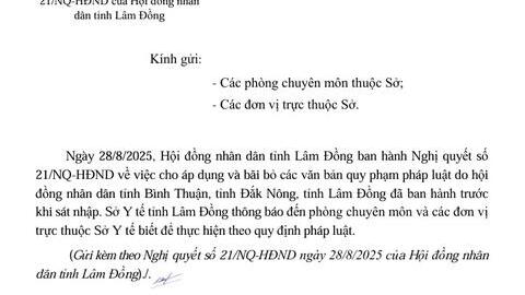 Thông báo về Nghị quyết số 21/NQ-HĐND của Hội đồng nhân dân tỉnh Lâm Đồng