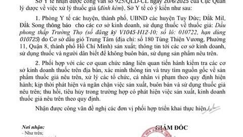 Thông báo xử lý thuốc giả Dầu phong  thấp Trường Thọ