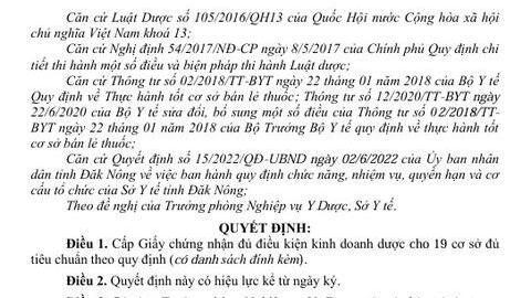 Quyết định 544/QĐ-SYT Về việc cấp Giấy chứng nhận đủ điều kiện kinh doanh dược và Giấy chứng nhận Thực hành tốt cơ sở bán lẻ thuốc (Đợt 14)