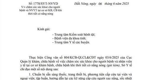 Tăng cường chăm sóc sức khoẻ cho người bệnh và NVYT tại cơ sở KB, CB khi thời tiết có nắng nóng