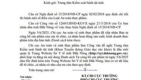 Đăng tải nội dung Danh sách Tự công bố sản phẩm từ ngày 5/6/2025