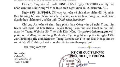 Danh sách tự công bố sản phẩm thực phẩm từ ngày 15/4 - 24/4/2025