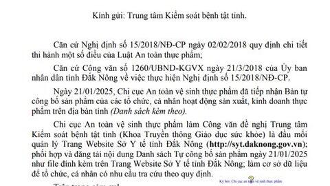 Danh sách tự công bố sản phẩm thực phẩm ngày 21/01/2025