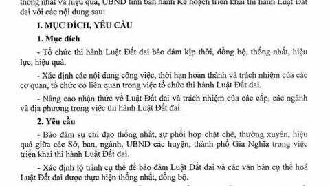 Kế hoạch số 285/KH-UBND ngày 26/4/2024 của UBND tỉnh về việc triển khai thi hành Luật Đất đai số  31/2024/QH15 trên địa bàn tỉnh Đắk Nông