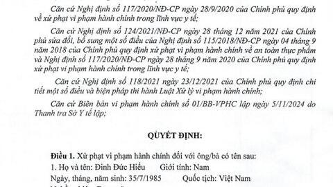 Công bố công khai việc xử phạt  đối với cá nhân, tổ chức vi phạm hành  chính trong lĩnh vực y tế