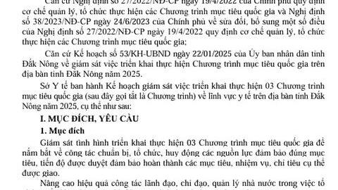 Kế hoạch Giám sát việc triển khai thực hiện 03 Chương trình mục tiêu quốc gia về lĩnh vực y tế trên địa bàn tỉnh Đắk Nông năm 2025
