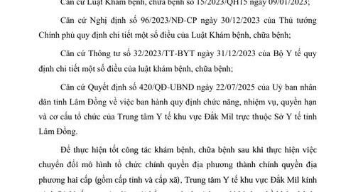 Công bố danh sách người hành nghề khám bệnh, chữa bệnhtại Trung tâm Y tế khu vực Đắk Mil