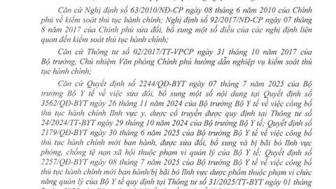 Công bố Danh mục thủ tục hành chính mới ban hành; thủ tục hành chính sửa đổi, bổ sung; thủ tục hành chính bị bãi bỏ và quy trình nội bộ thực hiện thủ tục hành chính trong lĩnh vực y tế thuộc thẩm quyền giải quyết của cấp tỉnh, cấp xã tỉnh Lâm Đồng