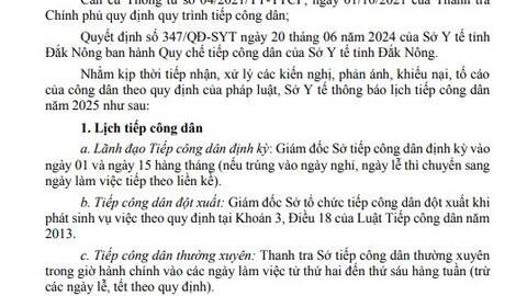 TB Lịch tiếp công dân của Sở Y tế năm 2025