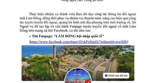 Thông báo về việc tạo lập và vận hành Fanpage  tuyên truyền đối ngoại tỉnh Lâm Đồng trên mạng xã hội