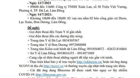 THÔNG BÁO KHẨN SỐ 17 (6h50 ngày 16/7/2021) về việc tìm người có mặt tại các địa điểm nguy cơ liên quan đến trường hợp mắc COVID-19