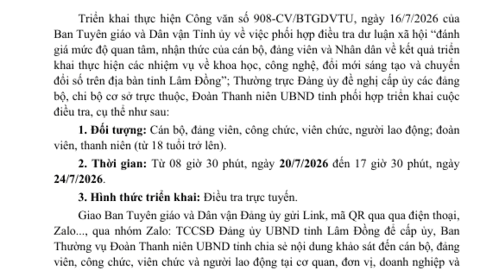 “Đánh giá mức độ quan tâm, nhận thức của cán bộ, đảng viên và Nhân dân về kết quả triển khai thực hiện các nhiệm vụ về khoa học, công nghệ, đổi mới sáng tạo và chuyển đổi số trên địa bàn tỉnh Lâm Đồng”