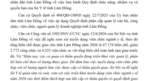 Thông báo về việc tạm dừng thực hiện Kế hoạch  tuyển dụng viên chức các đơn vị sự  nghiệp trực thuộc Sở Y tế và Trạm Y tế xã, phường, đặc khu trực thuộc Ủy  ban nhân dân xã, phường, đặc khu trên địa bàn tỉnh Lâm Đồng năm 2026